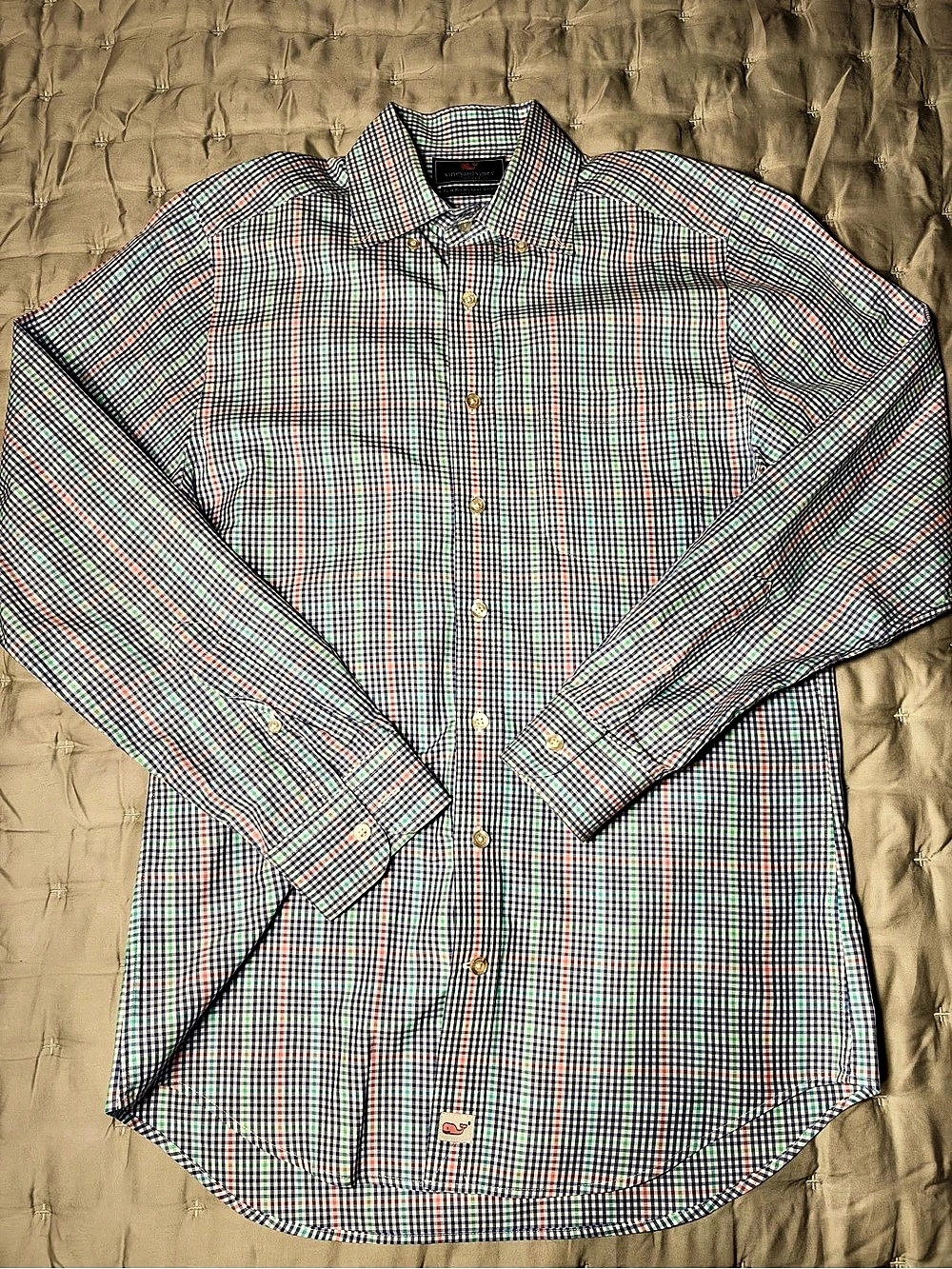 vineyard vines Slim Fit Murray Shirt Gingham Cotton Shirt in Blue & White Small